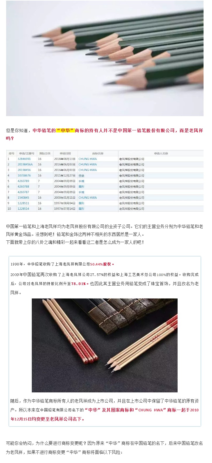 高考倒計時||你知道中華鉛筆的商標持有人是老鳳祥嗎？