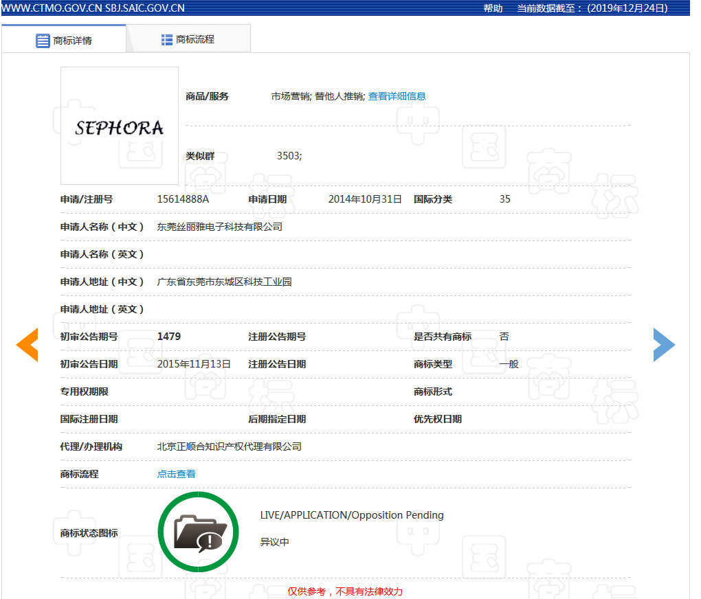 美妝巨頭絲芙蘭被東莞某公司搶注商標了？